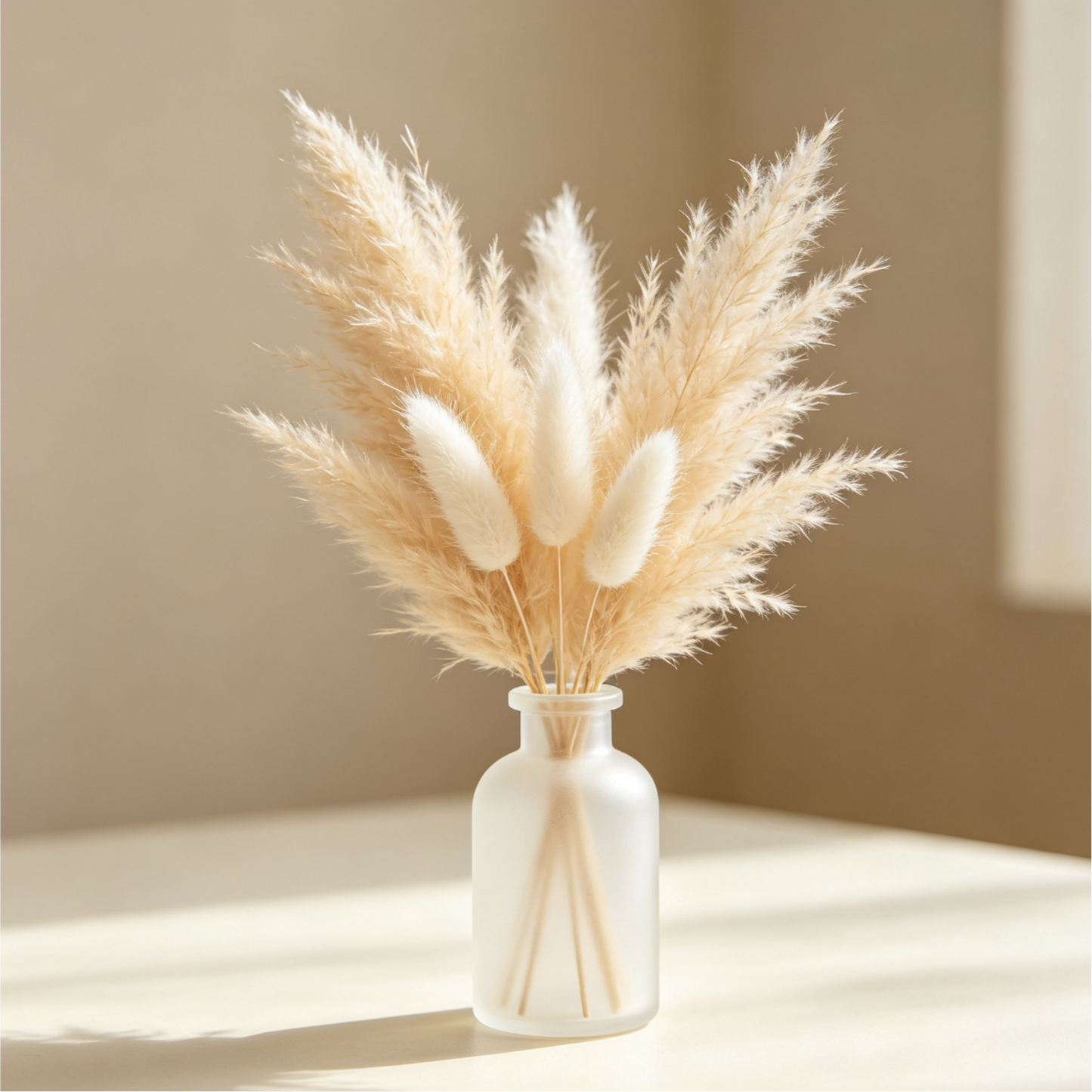 Small Pampas Grass Bouquet with Frosted Glass Vase, Home & Office Decor