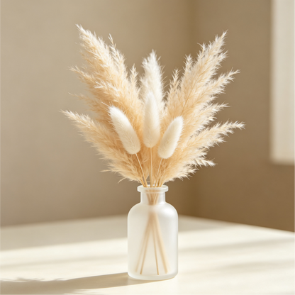 Small Pampas Grass Bouquet with Frosted Glass Vase, Home & Office Decor