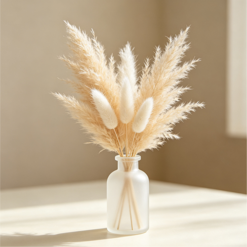 Small Pampas Grass Bouquet with Frosted Glass Vase, Home & Office Decor