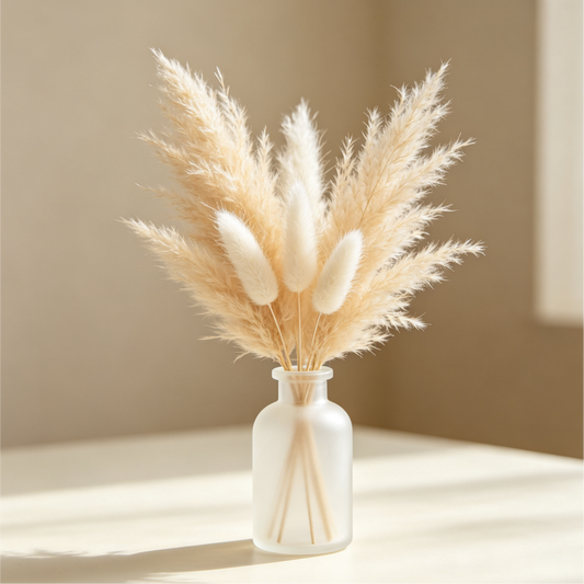 Small Pampas Grass Bouquet with Frosted Glass Vase, Home & Office Decor