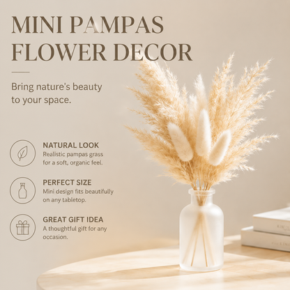Small Pampas Grass Bouquet with Frosted Glass Vase, Home & Office Decor