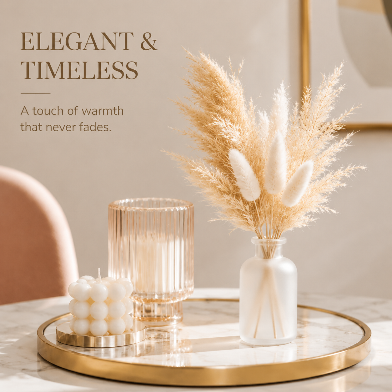 Small Pampas Grass Bouquet with Frosted Glass Vase, Home & Office Decor