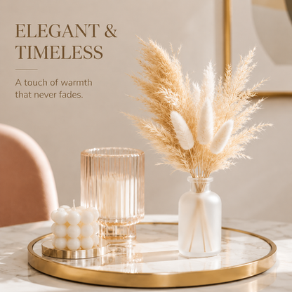Small Pampas Grass Bouquet with Frosted Glass Vase, Home & Office Decor