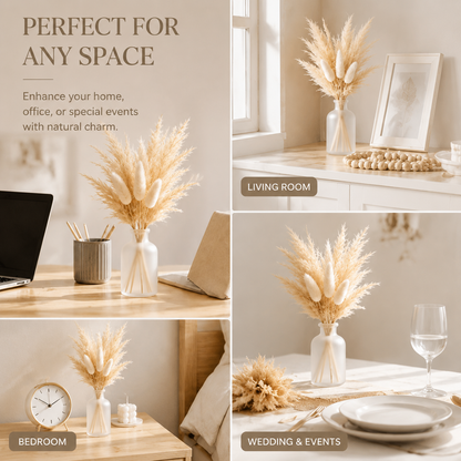 Small Pampas Grass Bouquet with Frosted Glass Vase, Home & Office Decor