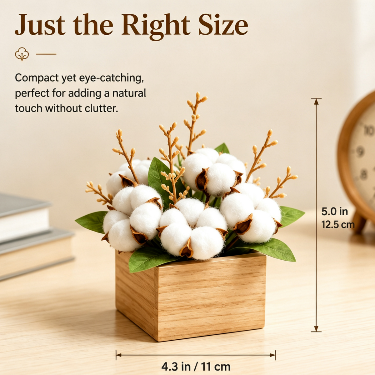 Shineiva®  Mini Artificial Cotton Flower Arrangement with Wooden Box