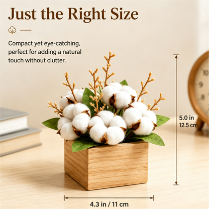 Shineiva®  Mini Artificial Cotton Flower Arrangement with Wooden Box