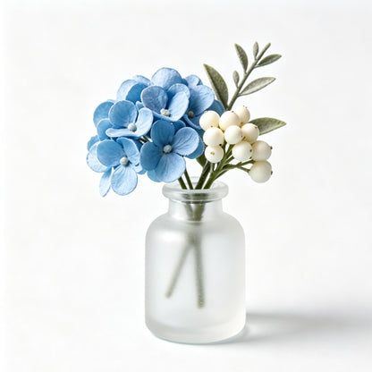 Shineiva® Blue Hydrangea Bouquet with Frosted Glass Vase