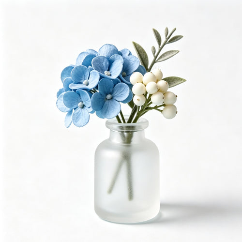 Shineiva® Blue Hydrangea Bouquet with Frosted Glass Vase