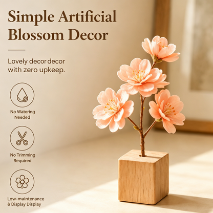 Shineiva® Mini Artificial Cherry Blossom with Wooden Base, Tabletop Floral Decor