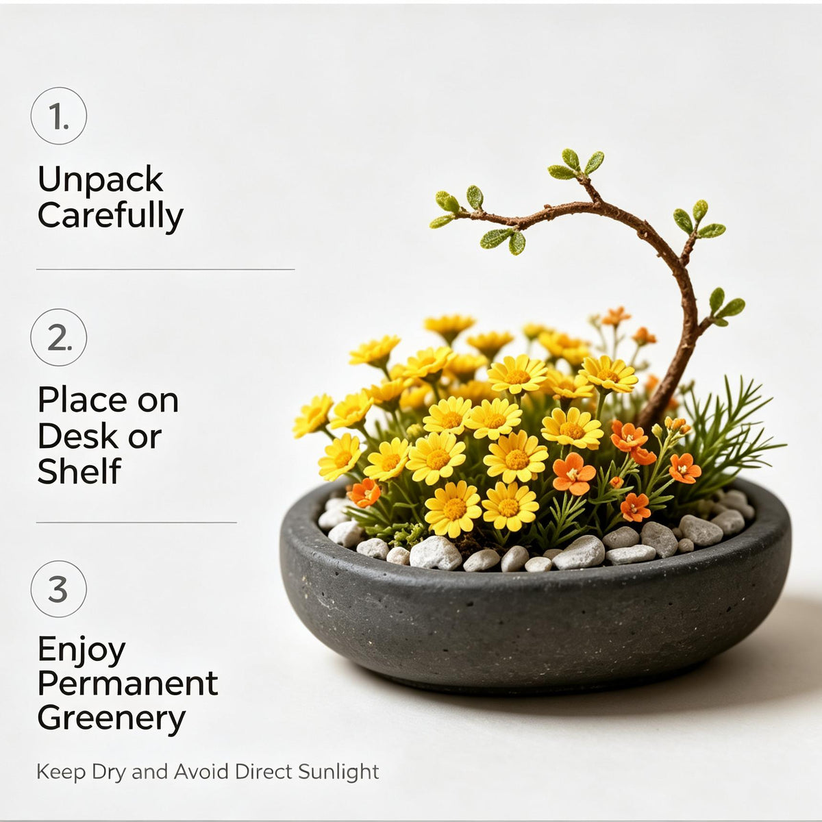 Shineiva® Yellow Daisy Mini Bonsai in Gray Ceramic Pot