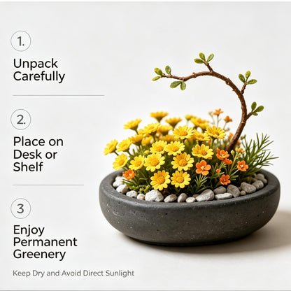 Shineiva® Yellow Daisy Mini Bonsai in Gray Ceramic Pot