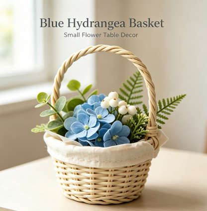 Shineiva® Mini Artificial Blue Hydrangea Basket Arrangement