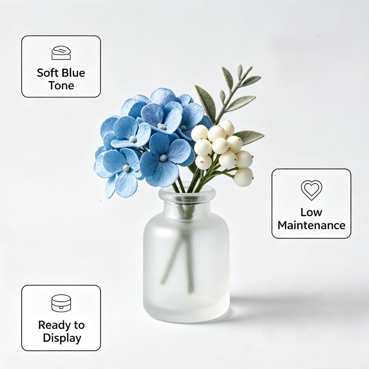 Shineiva® Blue Hydrangea Bouquet with Frosted Glass Vase