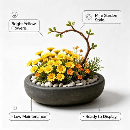 Shineiva® Yellow Daisy Mini Bonsai in Gray Ceramic Pot