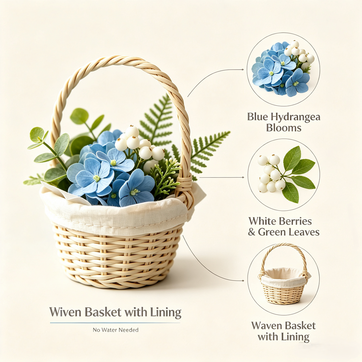 Shineiva® Mini Artificial Blue Hydrangea Basket Arrangement