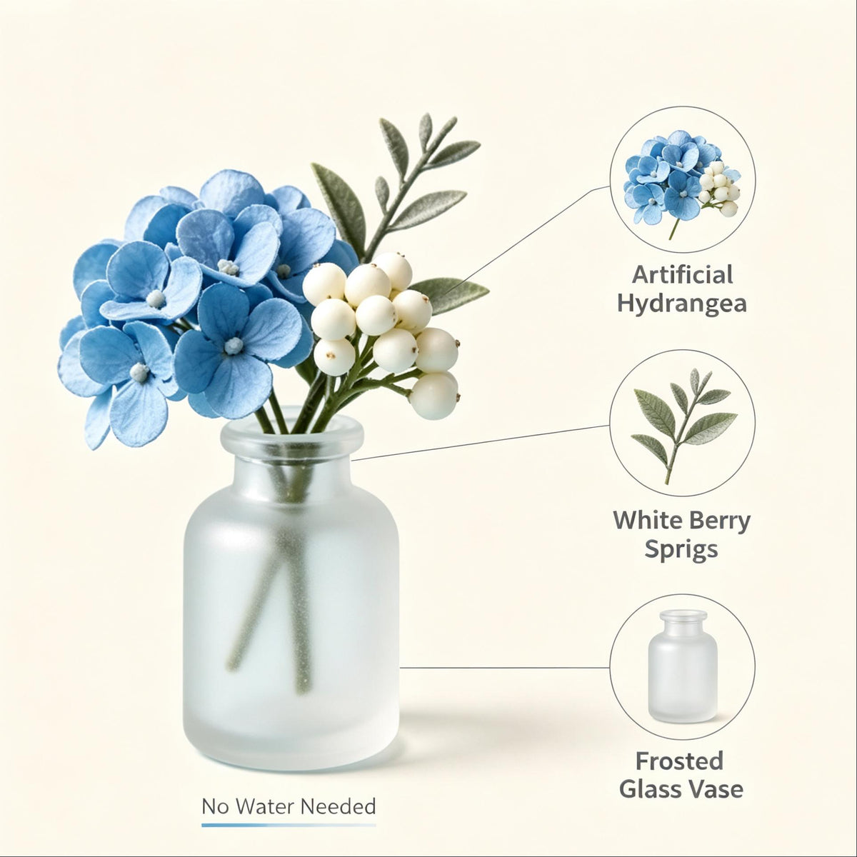 Shineiva® Blue Hydrangea Bouquet with Frosted Glass Vase