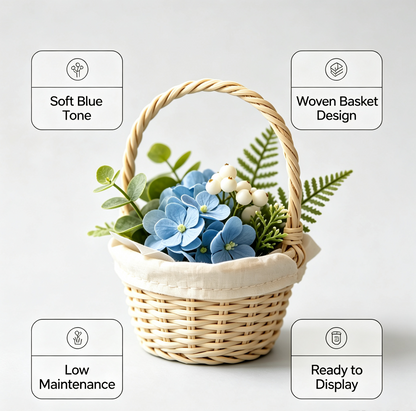 Shineiva® Mini Artificial Blue Hydrangea Basket Arrangement