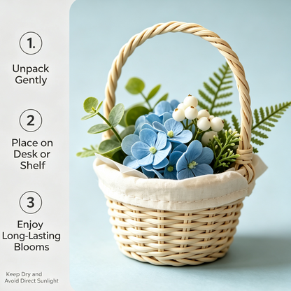 Shineiva® Mini Artificial Blue Hydrangea Basket Arrangement