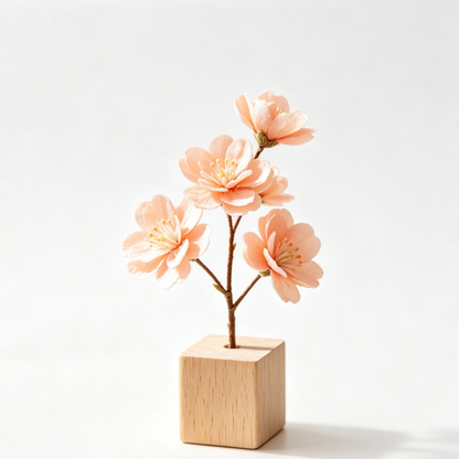 Shineiva® Mini Artificial Cherry Blossom with Wooden Base, Tabletop Floral Decor