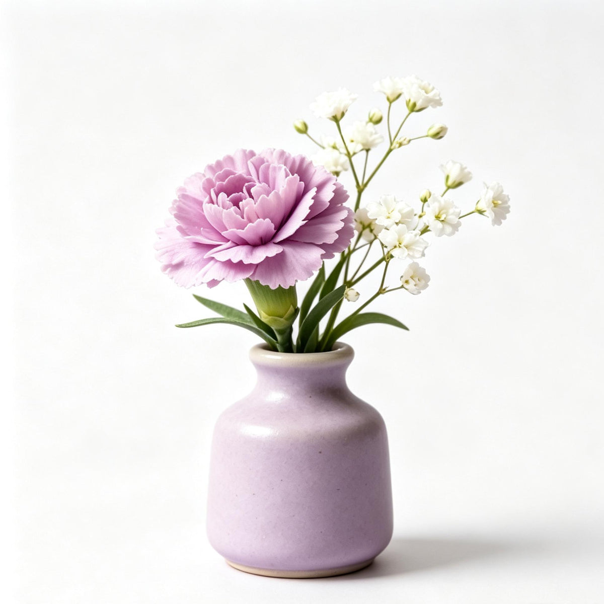 Shineiva® Purple Artificial Carnation Bouquet with Light Purple Ceramic Vase