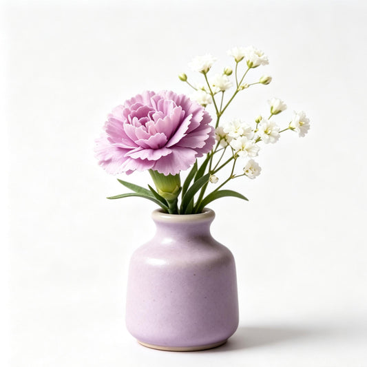 Shineiva® Purple Artificial Carnation Bouquet with Light Purple Ceramic Vase