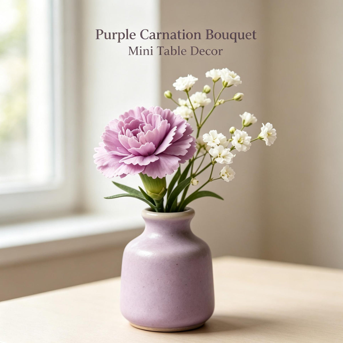 Shineiva® Purple Artificial Carnation Bouquet with Light Purple Ceramic Vase