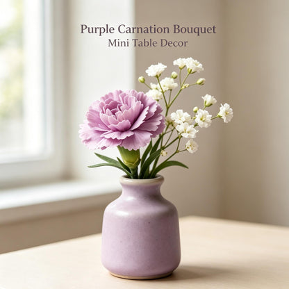 Shineiva® Purple Artificial Carnation Bouquet with Light Purple Ceramic Vase