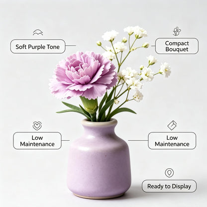 Shineiva® Purple Artificial Carnation Bouquet with Light Purple Ceramic Vase