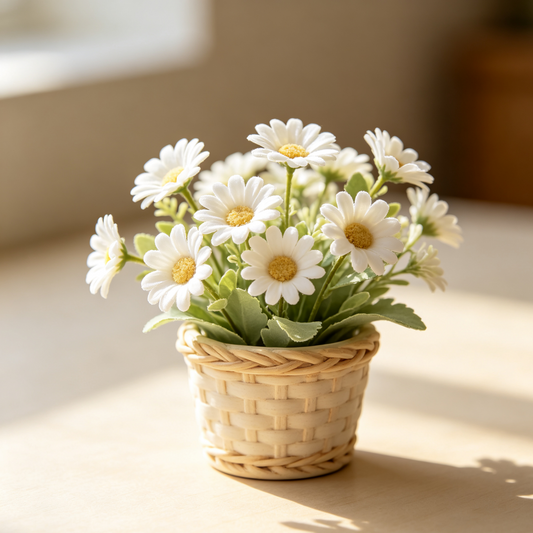 Low-Maintenance Faux Daisy Arrangement, Rustic Home & Office Desk Decor
