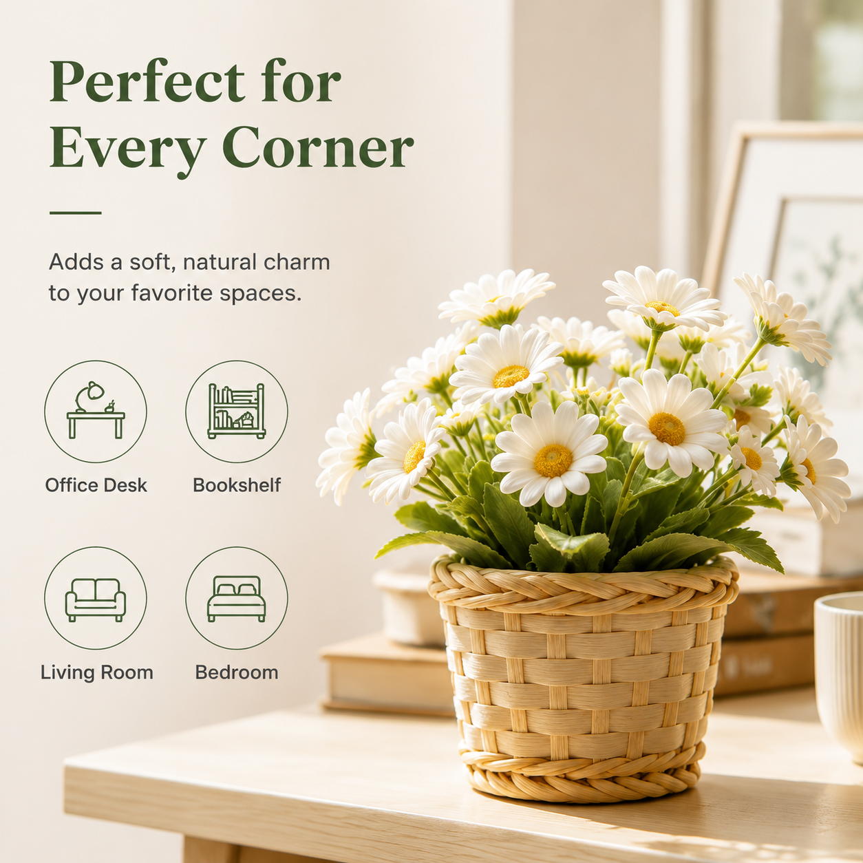 Low-Maintenance Faux Daisy Arrangement, Rustic Home & Office Desk Decor