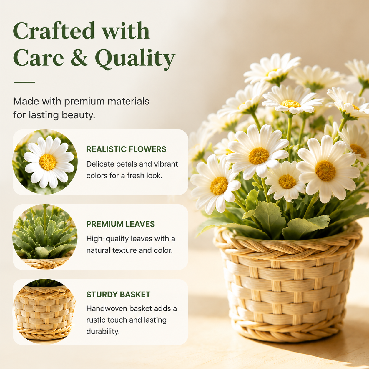Low-Maintenance Faux Daisy Arrangement, Rustic Home & Office Desk Decor
