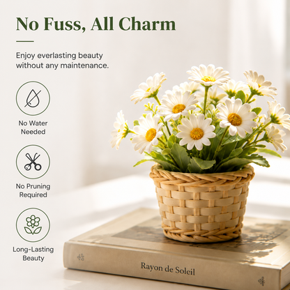 Low-Maintenance Faux Daisy Arrangement, Rustic Home & Office Desk Decor