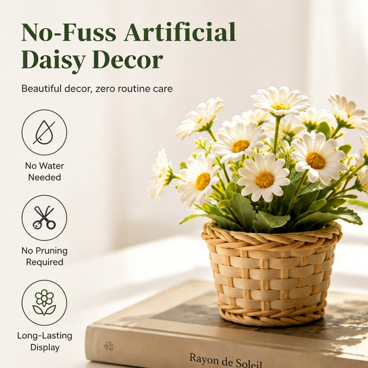 Shineiva® Artificial Daisy Arrangement with Woven Basket, Home & Office Decor