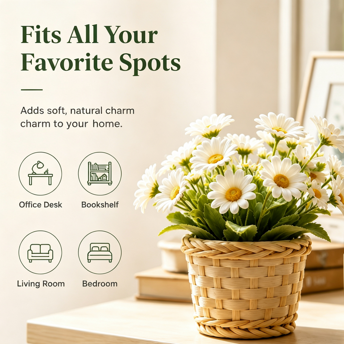 Shineiva® Artificial Daisy Arrangement with Woven Basket, Home & Office Decor