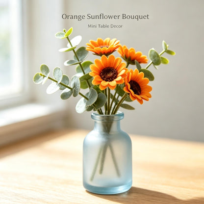 Shineiva® Orange Sunflower Artificial Bouquet with Light Blue Frosted Glass Vase