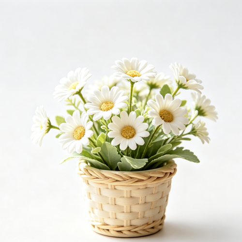 Shineiva® Artificial Daisy Arrangement with Woven Basket, Home & Office Decor