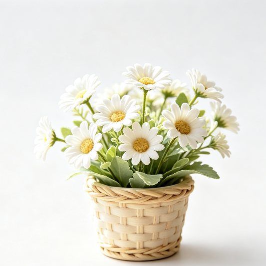Shineiva® Artificial Daisy Arrangement with Woven Basket, Home & Office Decor