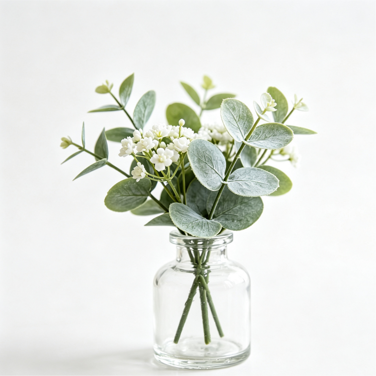 Shineiva® Mini Artificial Eucalyptus Flowers with Glass Vase, Tabletop Decor