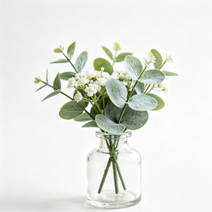 Shineiva® Mini Artificial Eucalyptus Flowers with Glass Vase, Tabletop Decor