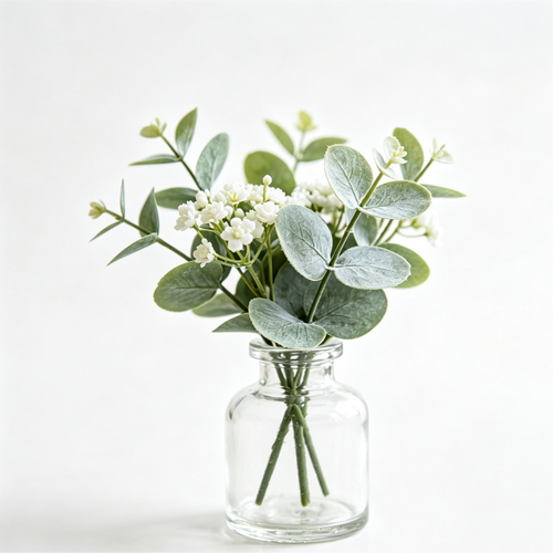 Shineiva® Mini Artificial Eucalyptus Flowers with Glass Vase, Tabletop Decor
