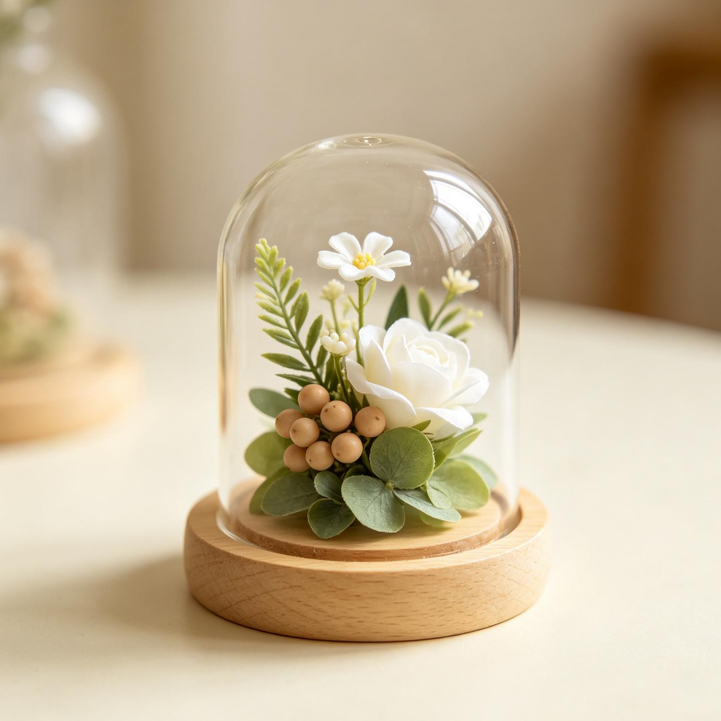 Low-Maintenance Faux Flower Cloche, Everlasting Floral Decor for Desk