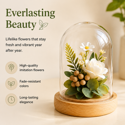 Low-Maintenance Faux Flower Cloche, Everlasting Floral Decor for Desk