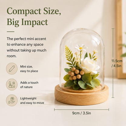 Low-Maintenance Faux Flower Cloche, Everlasting Floral Decor for Desk