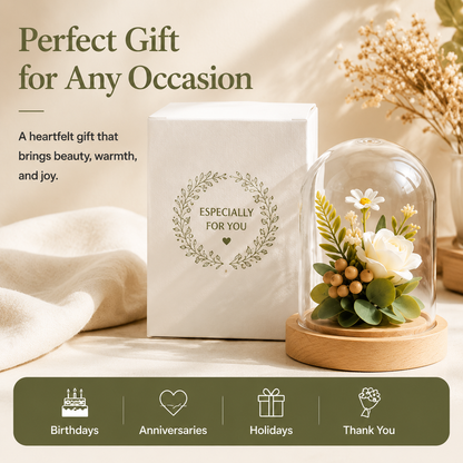 Low-Maintenance Faux Flower Cloche, Everlasting Floral Decor for Desk