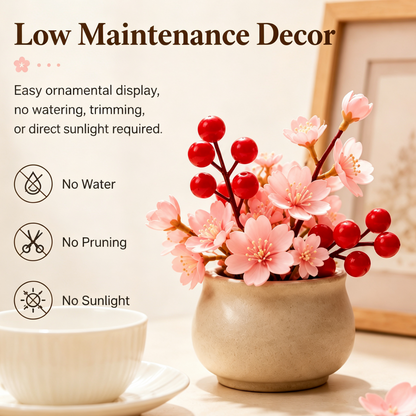 Shineiva® Mini Artificial Cherry Blossom & Berry Plant with Ceramic Pot