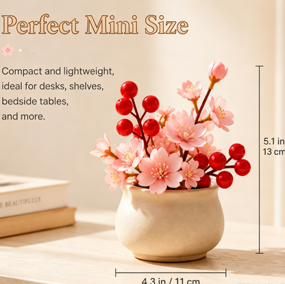 Shineiva® Mini Artificial Cherry Blossom & Berry Plant with Ceramic Pot