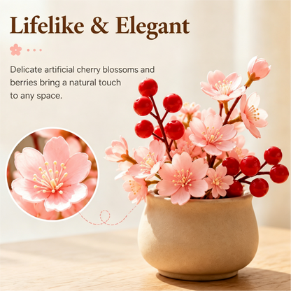 Shineiva® Mini Artificial Cherry Blossom & Berry Plant with Ceramic Pot