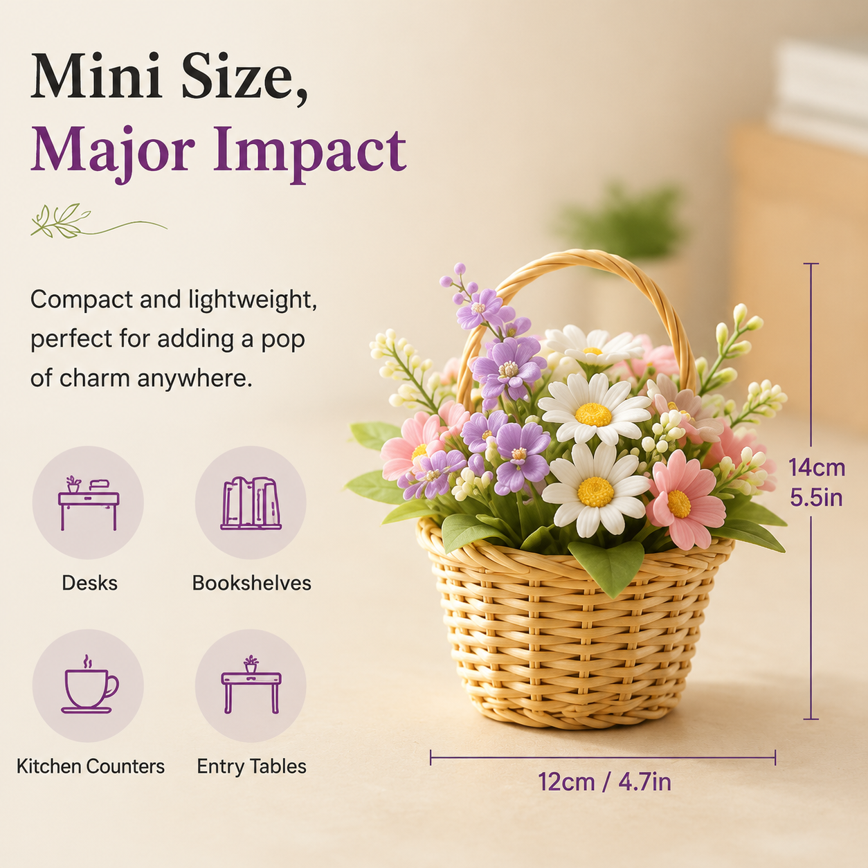 Small Woven Basket with Artificial Flowers, Gift-Ready for Mother’s Day & Gifting
