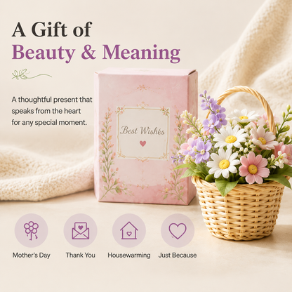 Small Woven Basket with Artificial Flowers, Gift-Ready for Mother’s Day & Gifting