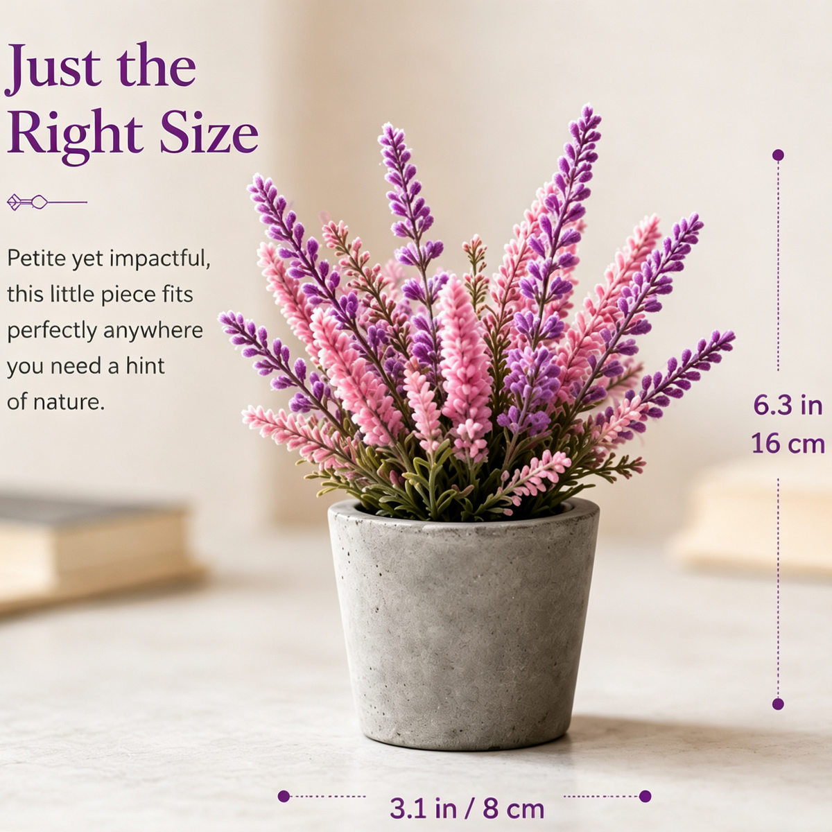 Shineiva® Small Artificial Lavender Flowers in Cement Pot, Shelf & Windowsill Decor